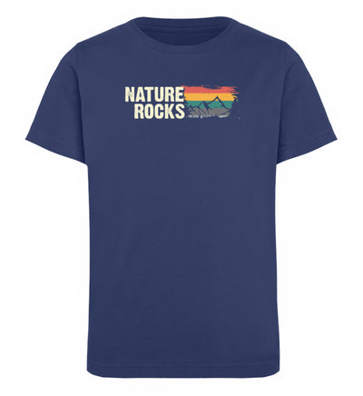 Nature Rocks - Kinder Premium Organic T-Shirt berge camping wandern Navyblau