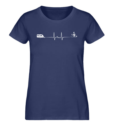 Herzschlag Camping und Kaffee - Damen Organic T-Shirt camping Navyblau