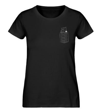 Camper in Brusttasche - Damen Organic T-Shirt camping Schwarz