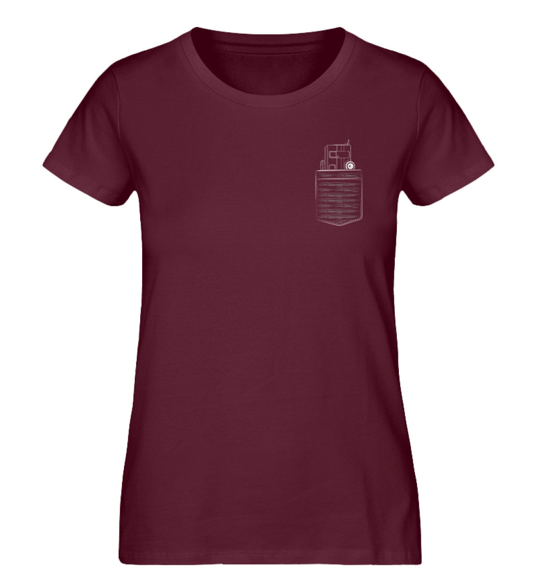 Camper in Brusttasche - Damen Organic T-Shirt camping Weinrot