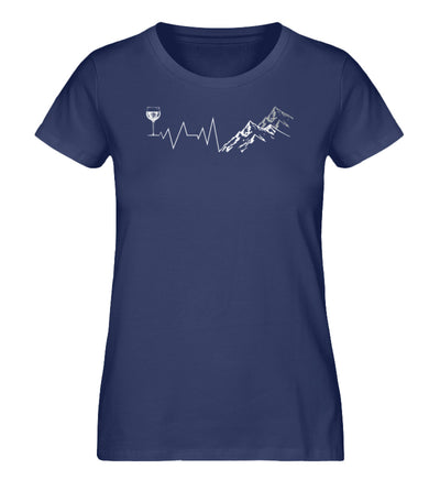 Herzschlag Berge und Wein - Damen Premium Organic T-Shirt berge wandern Navyblau