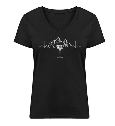 Herzschlag Berg und Wein - Damen Organic V-Neck Shirt berge wandern Schwarz