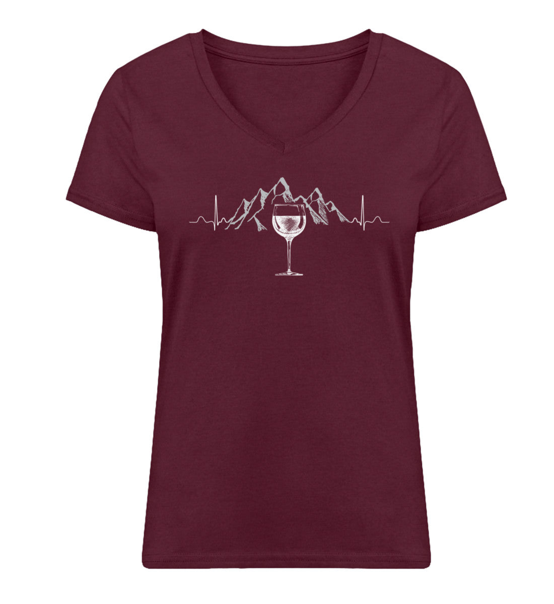 Herzschlag Berg und Wein - Damen Organic V-Neck Shirt berge wandern Weinrot