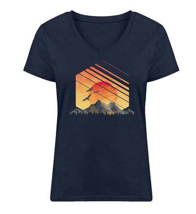 Sonnenaufgang Alpen - Damen Organic V-Neck Shirt Navyblau