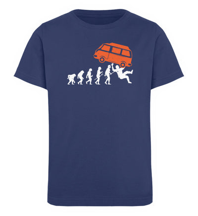 Evolution und Camping Van - Kinder Premium Organic T-Shirt camping Navyblau