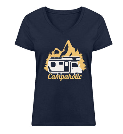 Campaholic. - Damen Organic V-Neck Shirt camping Navyblau