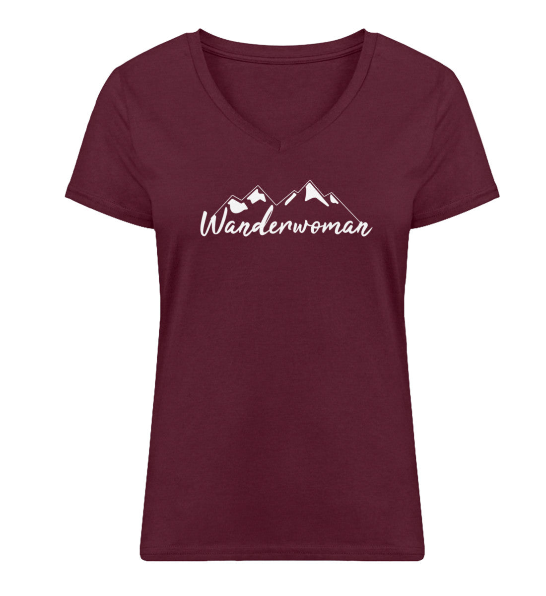 Wanderwoman. - Damen Organic V-Neck Shirt Weinrot