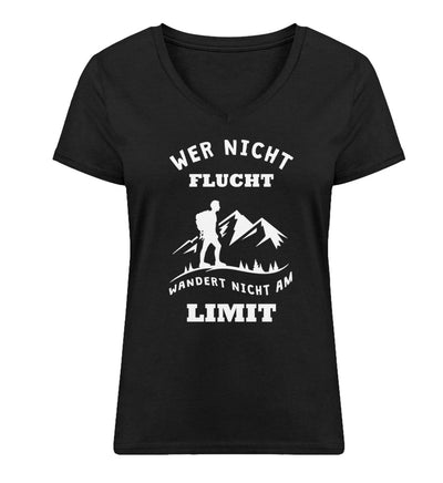 Wer nicht flucht wandert nicht am Limit - Damen Organic V-Neck Shirt berge Schwarz