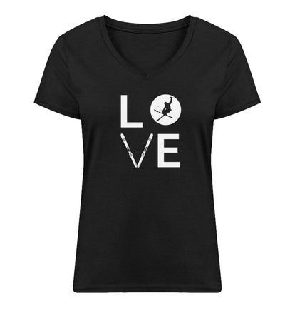 LOVE - Damen Organic V-Neck Shirt ski Schwarz