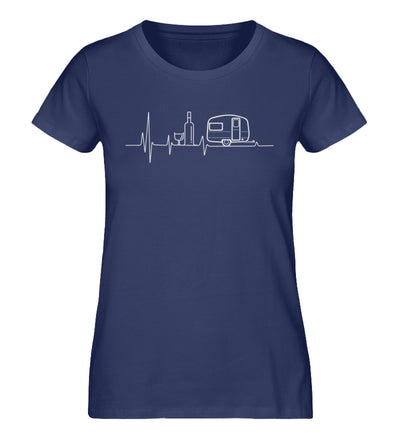 Herzschlag Wohnwagen und Wein - Damen Organic T-Shirt camping Navyblau