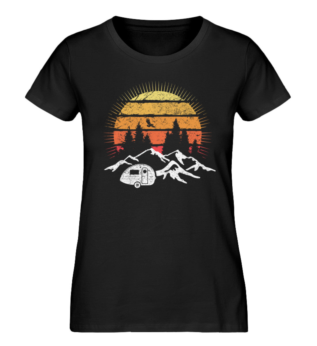Camping Sonne Vintage - Damen Organic T-Shirt camping Schwarz