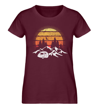 Camping Sonne Vintage - Damen Organic T-Shirt camping Weinrot