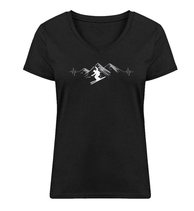 Herzschlag Skifahren - Damen Organic V-Neck Shirt Schwarz