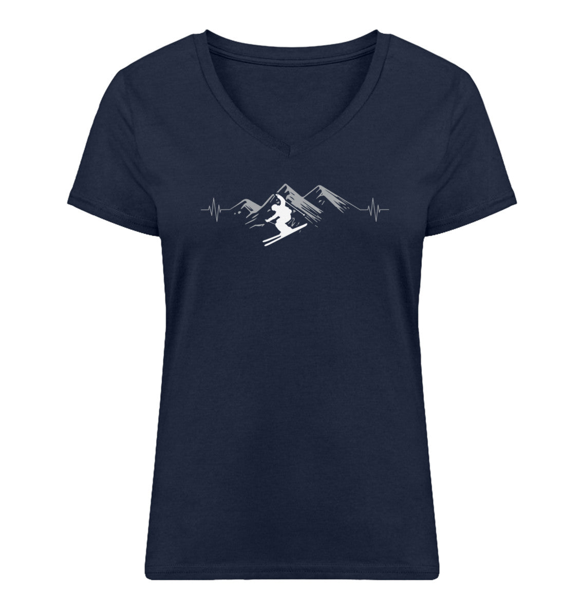 Herzschlag Skifahren - Damen Organic V-Neck Shirt Navyblau