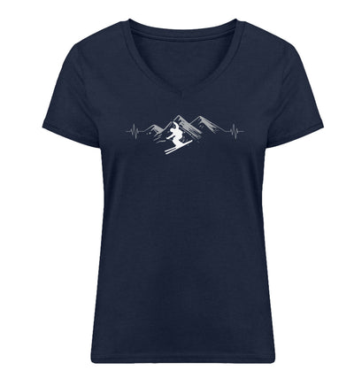 Herzschlag Skifahren - Damen Organic V-Neck Shirt Navyblau