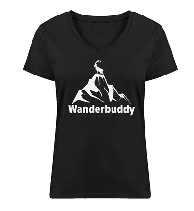 Wanderbuddy - Damen Organic V-Neck Shirt Schwarz