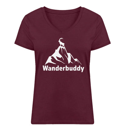 Wanderbuddy - Damen Organic V-Neck Shirt Weinrot