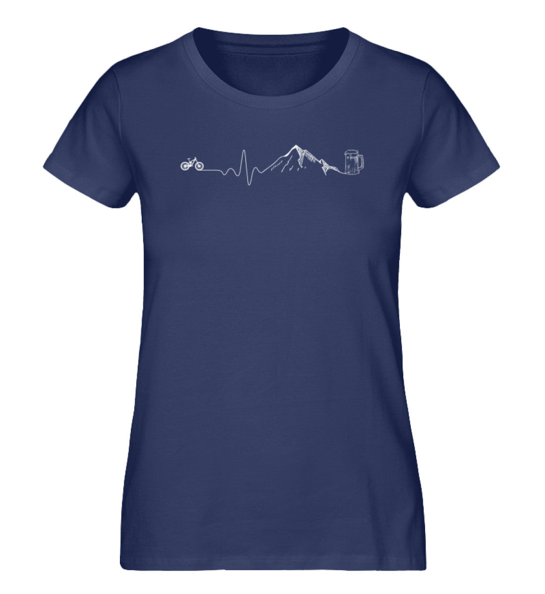 Herzschlag Berge, Bike und Bier - Damen Premium Organic T-Shirt mountainbike Navyblau