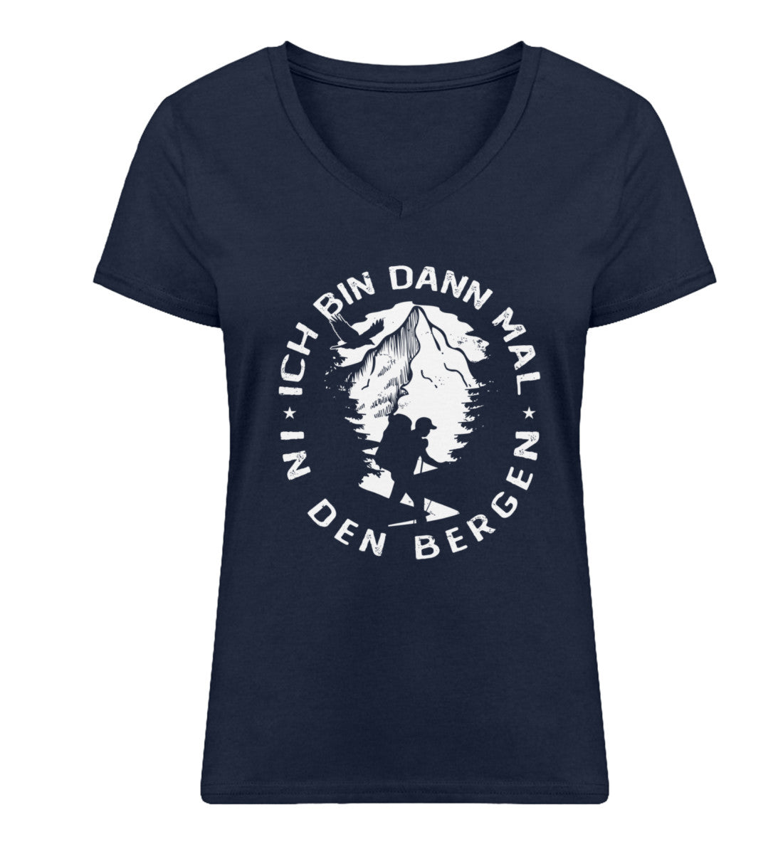 Bin dann mal in den Bergen - Damen Organic V-Neck Shirt berge wandern Navyblau