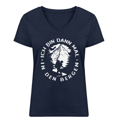 Bin dann mal in den Bergen - Damen Organic V-Neck Shirt berge wandern Navyblau