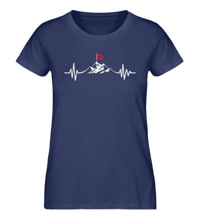Herzschlag Berge und Schweizer Flagge - Damen Organic T-Shirt berge wandern Navyblau