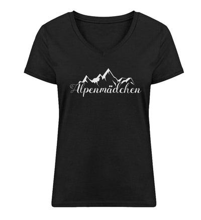 Alpenmädchen - Damen Organic V-Neck Shirt berge Schwarz