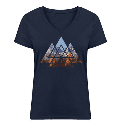 Berge Abstrakt - Damen Organic V-Neck Shirt berge wandern Navyblau