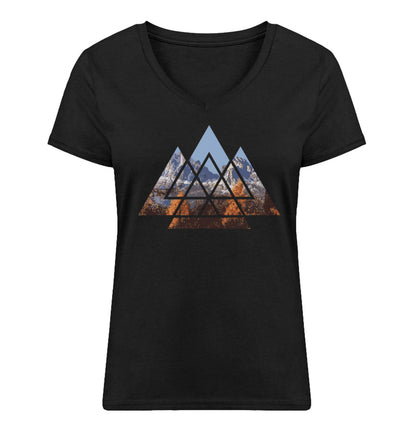 Berge Abstrakt - Damen Organic V-Neck Shirt berge wandern Schwarz