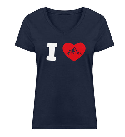 I Love Berge - Damen Organic V-Neck Shirt berge Navyblau