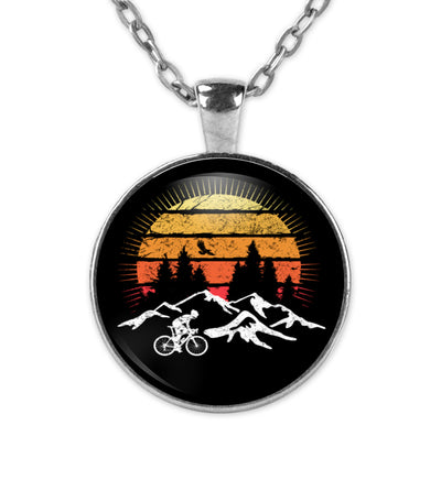 Radfahrer und Sonne Vintage - Halskette mit Anhänger fahrrad mountainbike Silber
