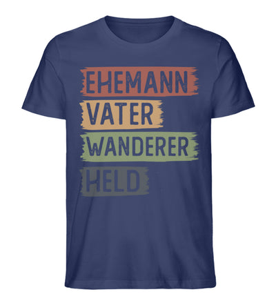 Ehemann, Vater, Wanderer, Held - Herren Organic T-Shirt wandern Navyblau