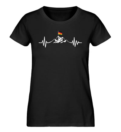 Herzschlag Berge und Deutschland Flagge - Damen Organic T-Shirt berge wandern Schwarz
