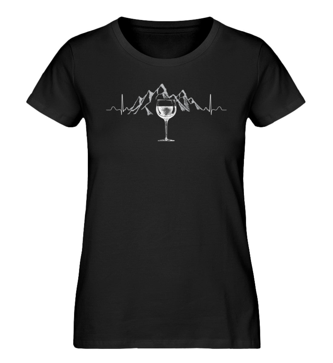 Herzschlag Berg und Wein - Damen Premium Organic T-Shirt berge wandern Schwarz