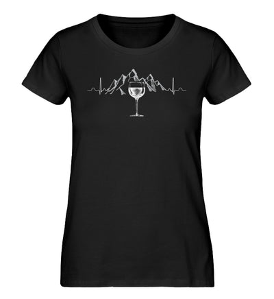 Herzschlag Berg und Wein - Damen Premium Organic T-Shirt berge wandern Schwarz