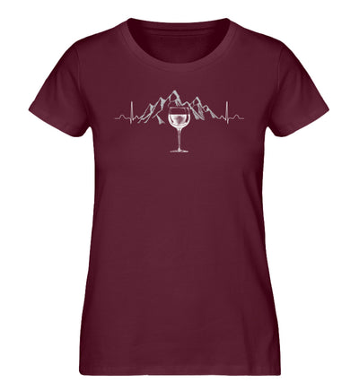 Herzschlag Berg und Wein - Damen Premium Organic T-Shirt berge wandern Weinrot
