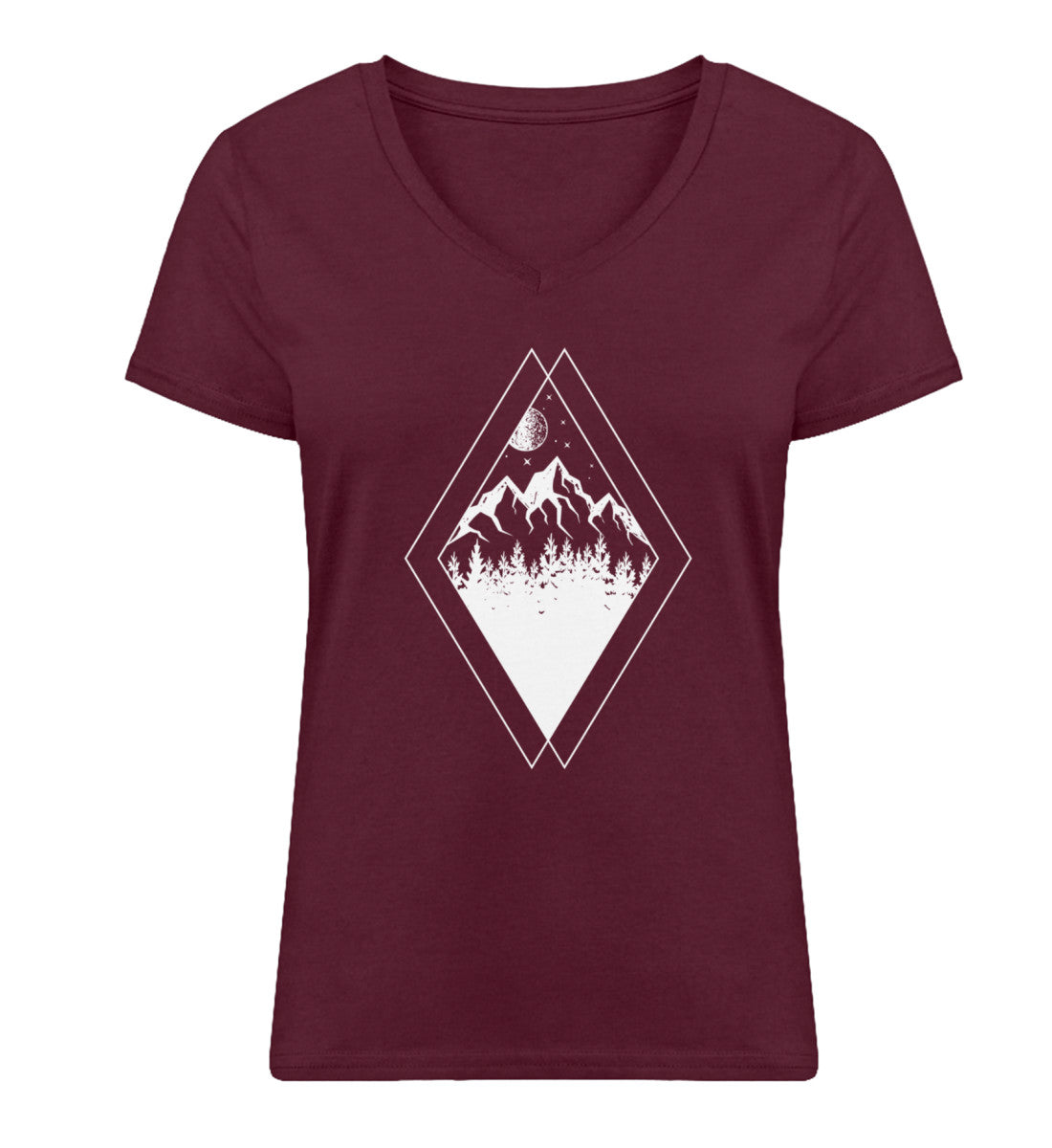 Gebirge - Geometrisch - Damen Organic V-Neck Shirt berge Weinrot