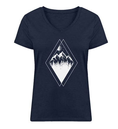 Gebirge - Geometrisch - Damen Organic V-Neck Shirt berge Navyblau