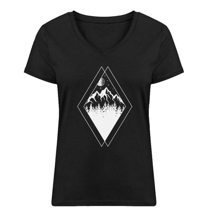 Gebirge - Geometrisch - Damen Organic V-Neck Shirt berge Schwarz