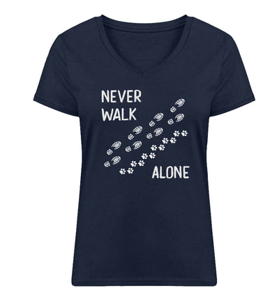 Never walk alone - Damen Organic V-Neck Shirt wandern Navyblau