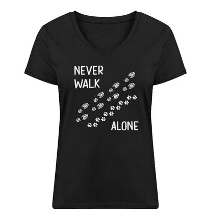 Never walk alone - Damen Organic V-Neck Shirt wandern Schwarz