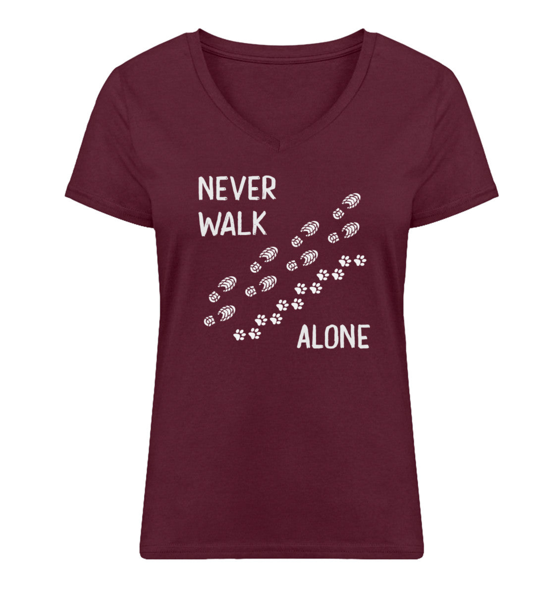 Never walk alone - Damen Organic V-Neck Shirt wandern Weinrot