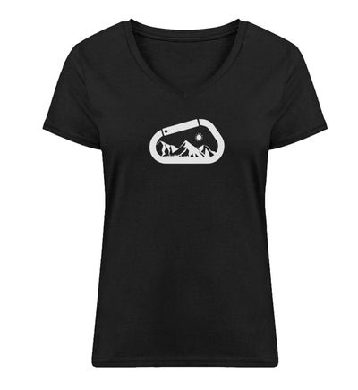 Bergkarabiner - Damen Organic V-Neck Shirt klettern Schwarz