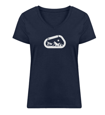 Bergkarabiner - Damen Organic V-Neck Shirt klettern Navyblau