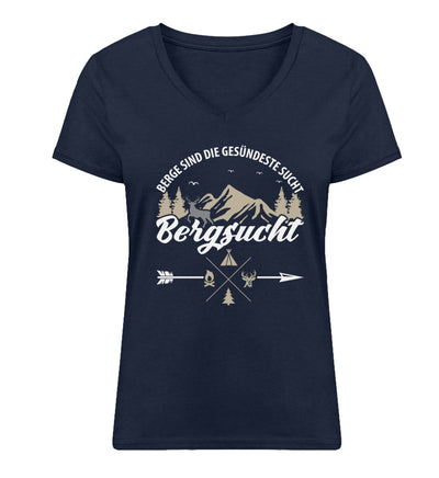 Bergsucht - Damen Organic V-Neck Shirt berge klettern Navyblau