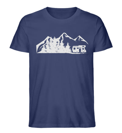Berglandschaft und Wohnmobil - Herren Organic T-Shirt camping Navyblau