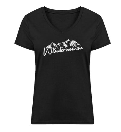 Wanderwoman - Damen Organic V-Neck Shirt Schwarz