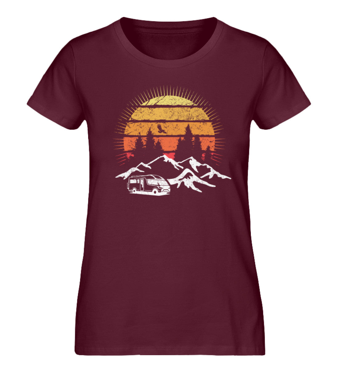 Wohnmobil Sonne Vintage - Damen Organic T-Shirt camping Weinrot