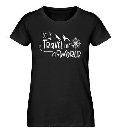 Lets travel the world - Damen Organic T-Shirt camping wandern Schwarz