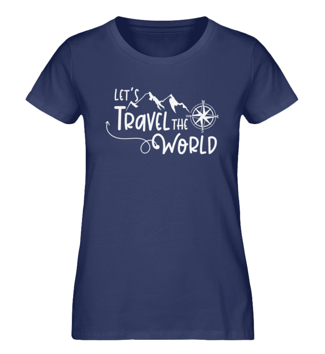 Lets travel the world - Damen Organic T-Shirt camping wandern Navyblau