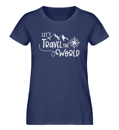 Lets travel the world - Damen Organic T-Shirt camping wandern Navyblau